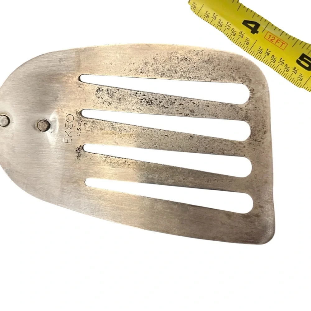 Vintage EKCO USA Stainless Steel Slotted Turner Spatula Black Handle 13” Kitchen